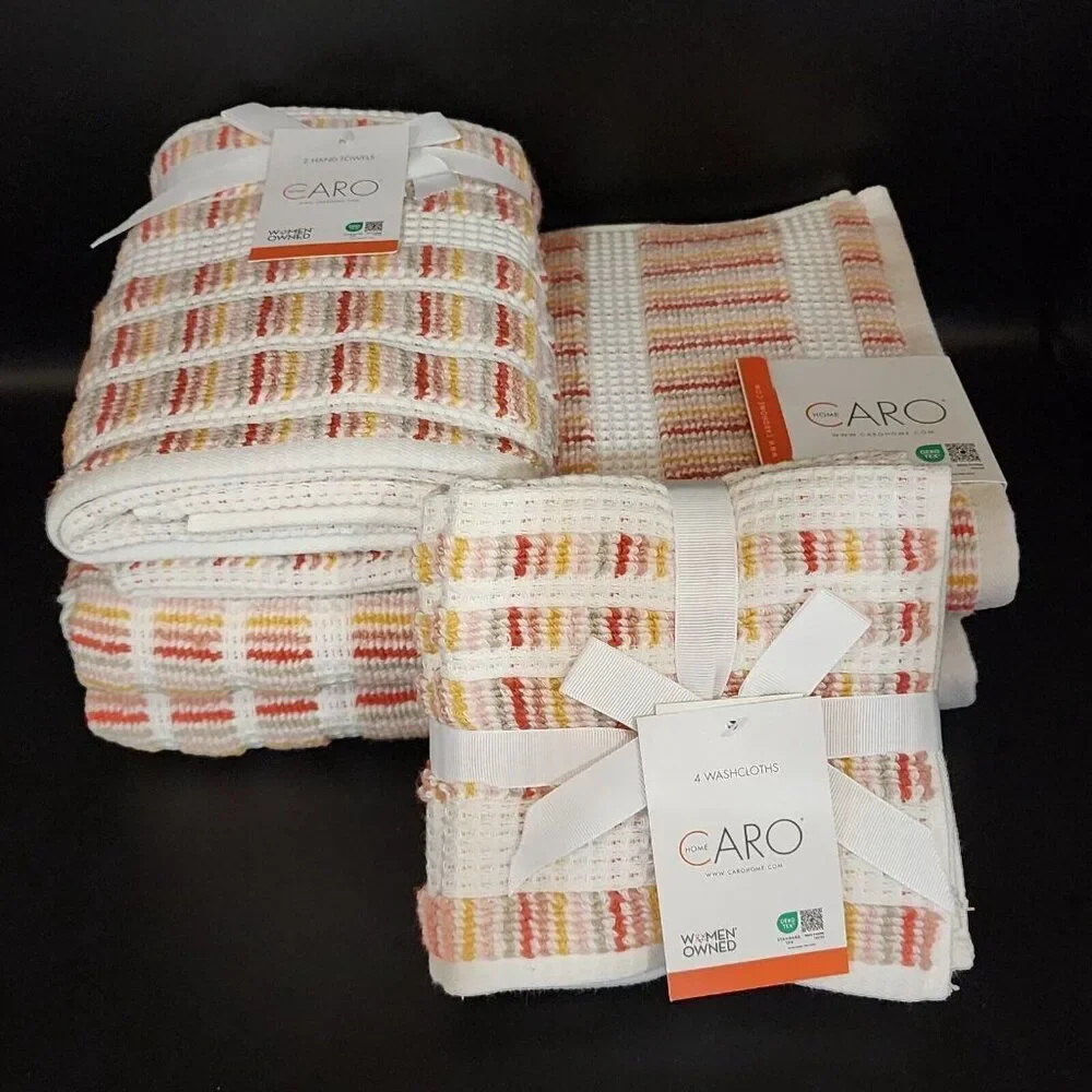Caro Home 8pc Striped Multicolor Cotton Towel Set 2 Bath 2Hand 4Tip Quick Drying